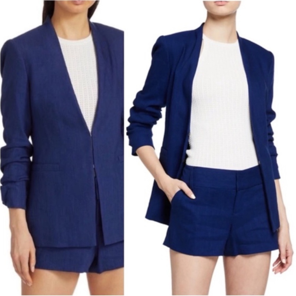 Alice + Olivia Navy Linen Blazer